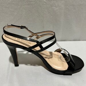 De Blossom Collection Women's Black Patent Strappy Stiletto Heel Sandals Size 10